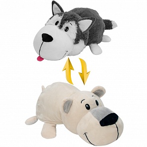 Плюшевая игрушка Вывернушка 2 в 1, Хаски-Полярный медведь, 4 вида, 40 х 20 х 19 см. (1toy, Т10929)